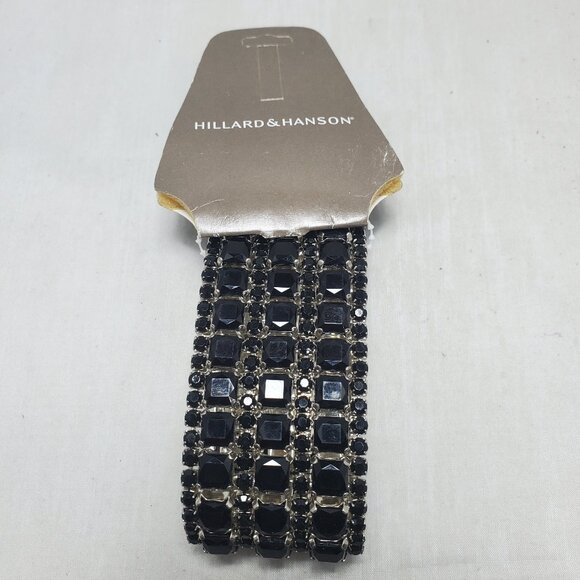 Hillard & Hanson Retro Black Diamante silver tone Stretch Bracelet. - Picture 5 of 5